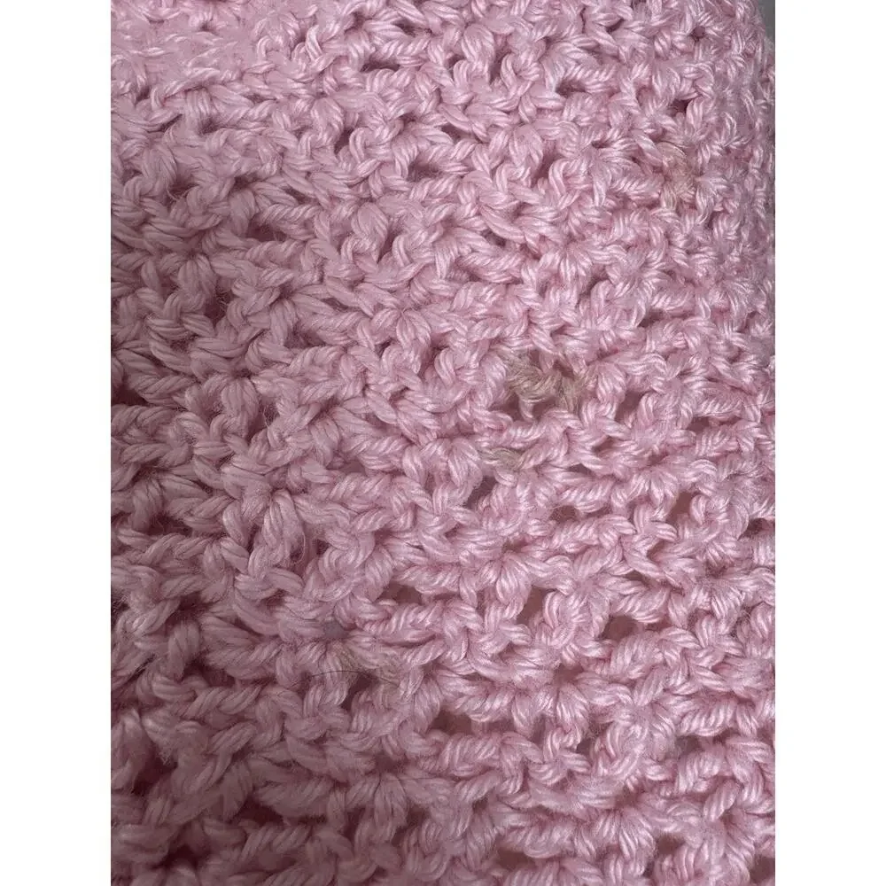 Handmade Crochet Baby‎ Blanket Pink Cream Ruffle Border Soft Yarn 44x29